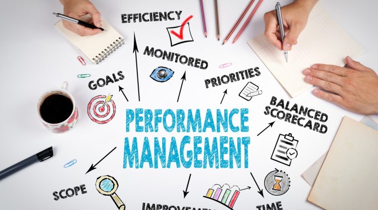 Performance Management Concept. The meeting at the white office table