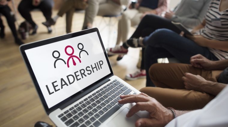 Illustration of leadership business organization on laptop
