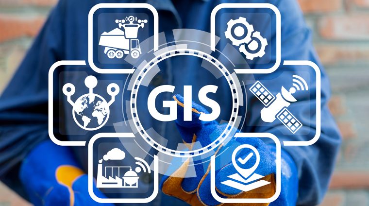 Geographic Information System GIS Modern Industry 4.0 Smart Geography Topography Cartography Data Transportation Tracking Concept.
